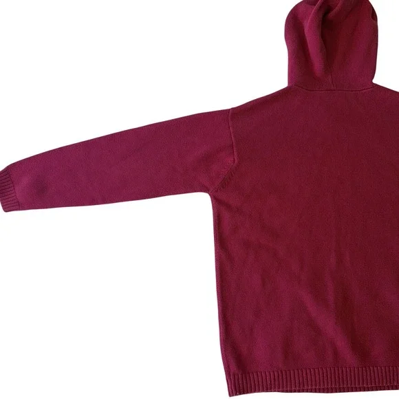 Tommy Hilfiger Y2K Knit Hoodie Sweater Spellout Red Cotton L - Picture 3 of 8